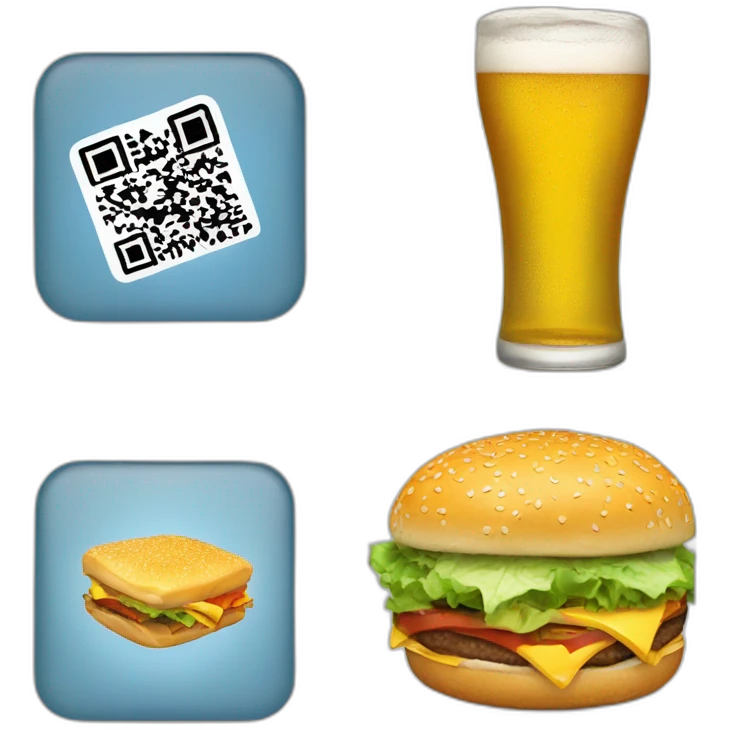 QR code, mobile phone, burger and beer emoji