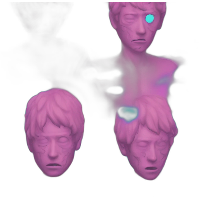 Vaporwave person, half person face half zombie face emoji
