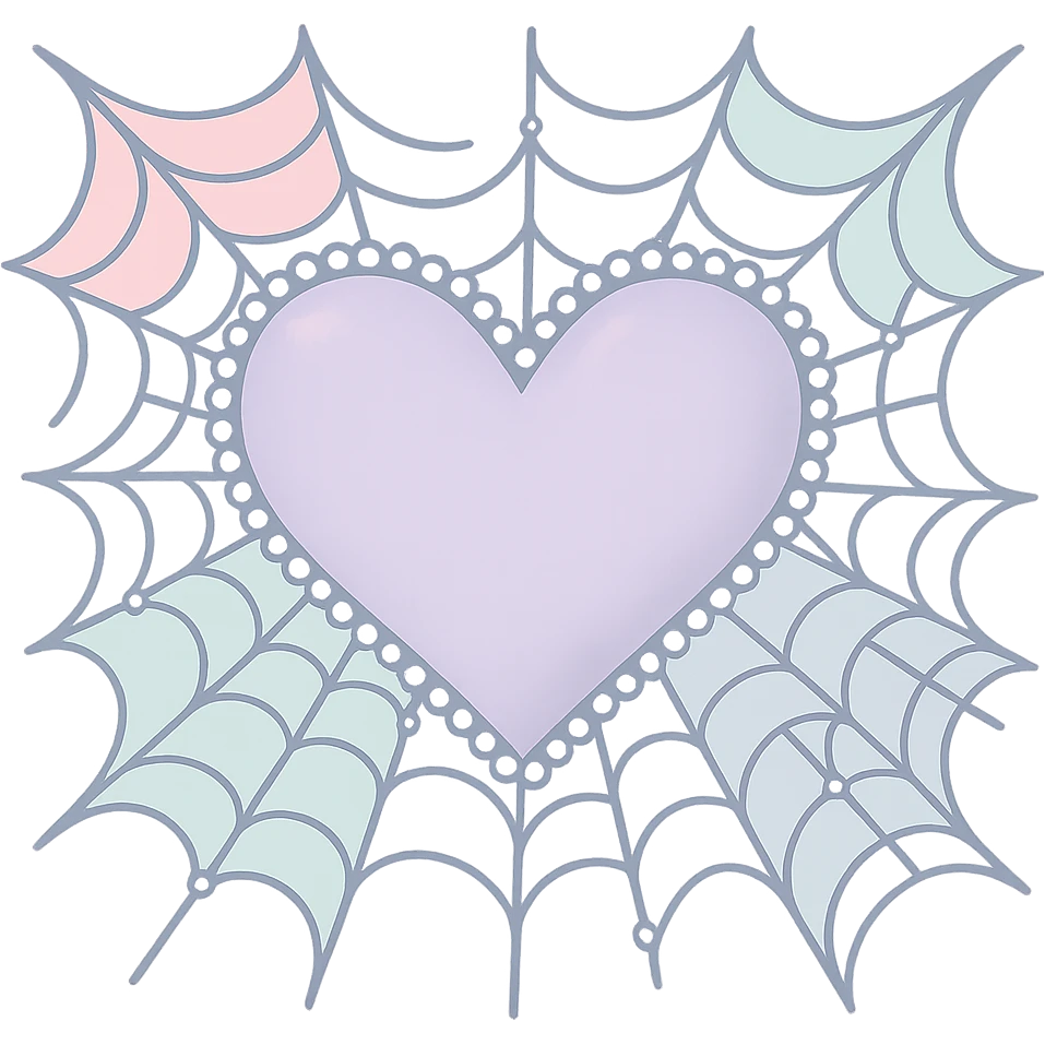 Remove the background, keep the pastel goth heart with pastel spiderwebs and pearls, transparent background. emoji