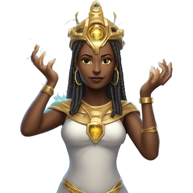 Technomancy Goddess is a mystical being who controls both magic and technology. She can cast spells on technological networks. Her powers blend the ancient art of magic with advanced cybernetics and technology. She can command machines emoji