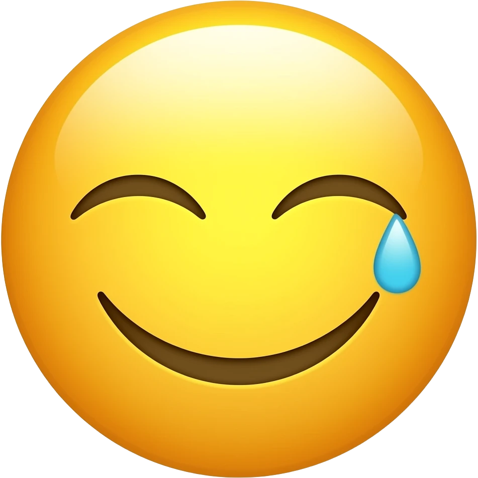 runde gelbe smiley, der kein mensch ist, grinsend mit geschlossenen augen und eine träne rechts emoji
