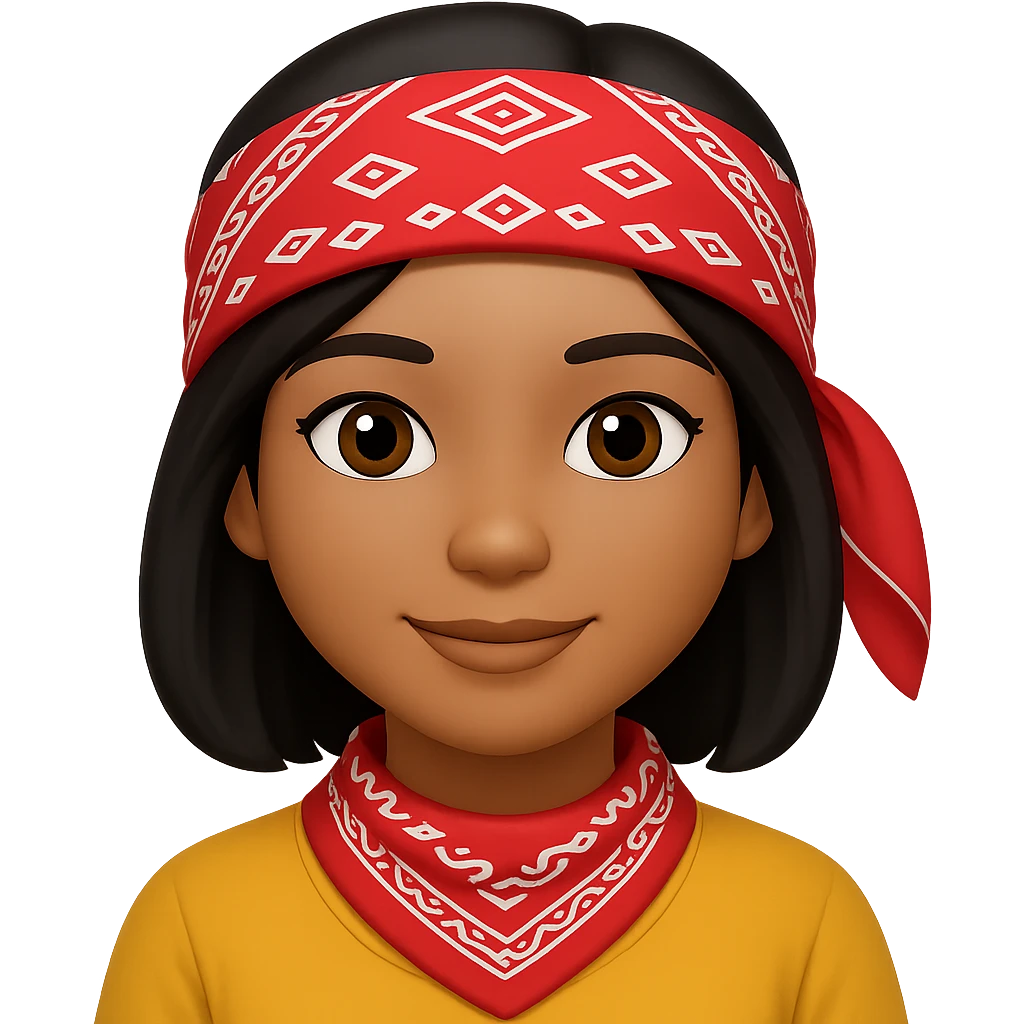 Create an image of a woman with a bandana and black hair in the style of Apple emojis, with no background. The style should mimic the look of Apple emojis. emoji