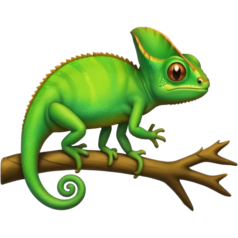green chameleon looking at me, make it look like an emoji and standalone, with no branch. Make it very cute and like an animation. Make it look as ut emoji