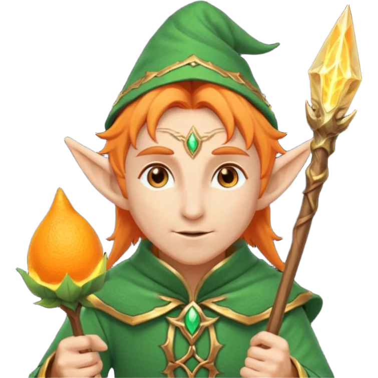 Orange Haired Elf, old Mage elf with glowing orange staff emoji