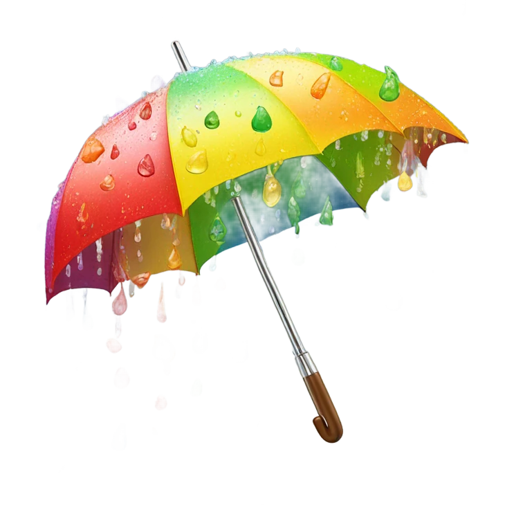 Rainbow umbrella made of flowers with dew drops dripping off and a large handle  emoji