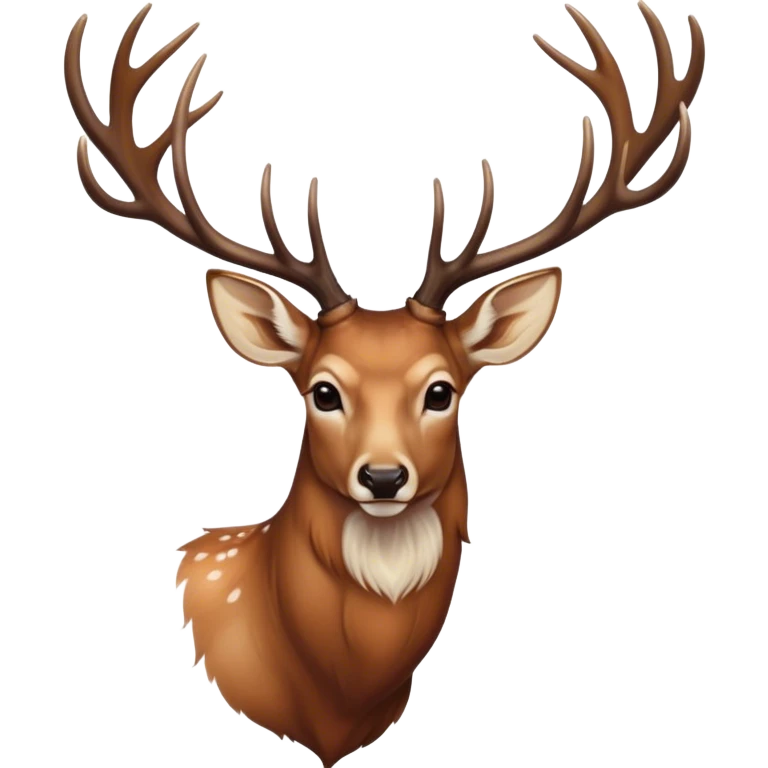 Cinematic Noble Deer Portrait Emoji, Poised and regal, with a graceful, slender build and a dappled coat of warm browns and creams, elegant antlers crowning its head, deep-set soulful gentle eyes, Simplified yet sharp and sophisticated features, highly detailed, glowing with a soft, dignified glow, high shine, intelligent and serene, stylized with an air of forest majesty, focused and attentive, soft glowing outline, capturing the essence of a watchful woodland guardian, so majestic it feels as though it could gracefully leap out of the screen with effortless authority! emoji