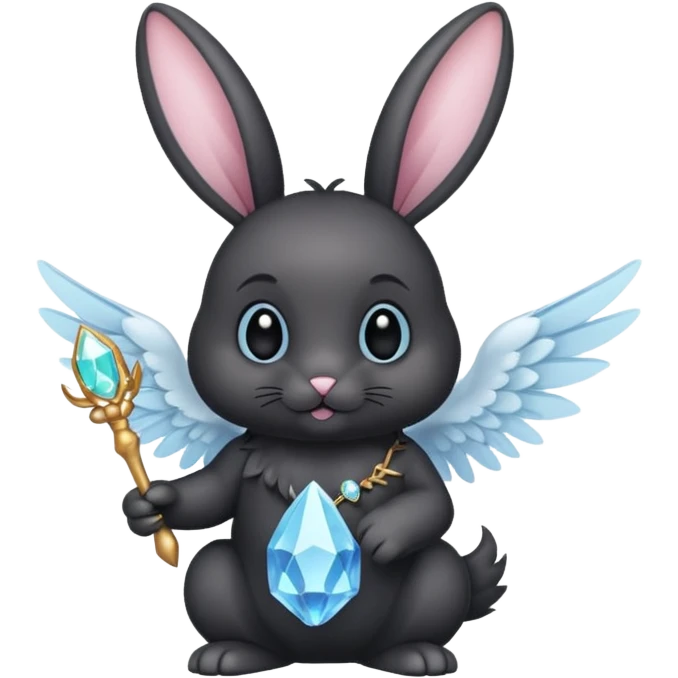Black bunny with wings and with cristal wand  emoji