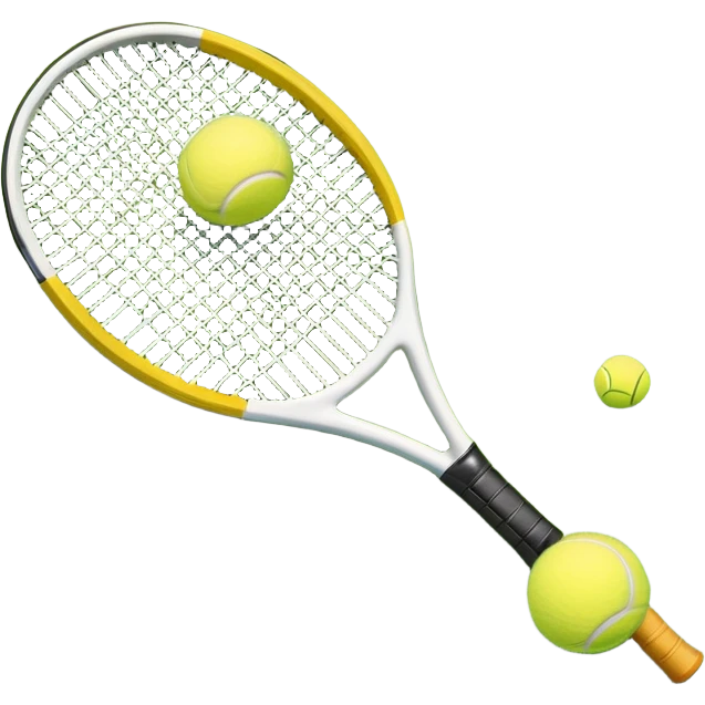 A tennis racket and ball on a grass or hardcourt surface, symbolizing the sport. The racket has a sleek design with tightly strung strings, while the bright tennis ball rests nearby, capturing the essence of precision, agility, and competition. emoji