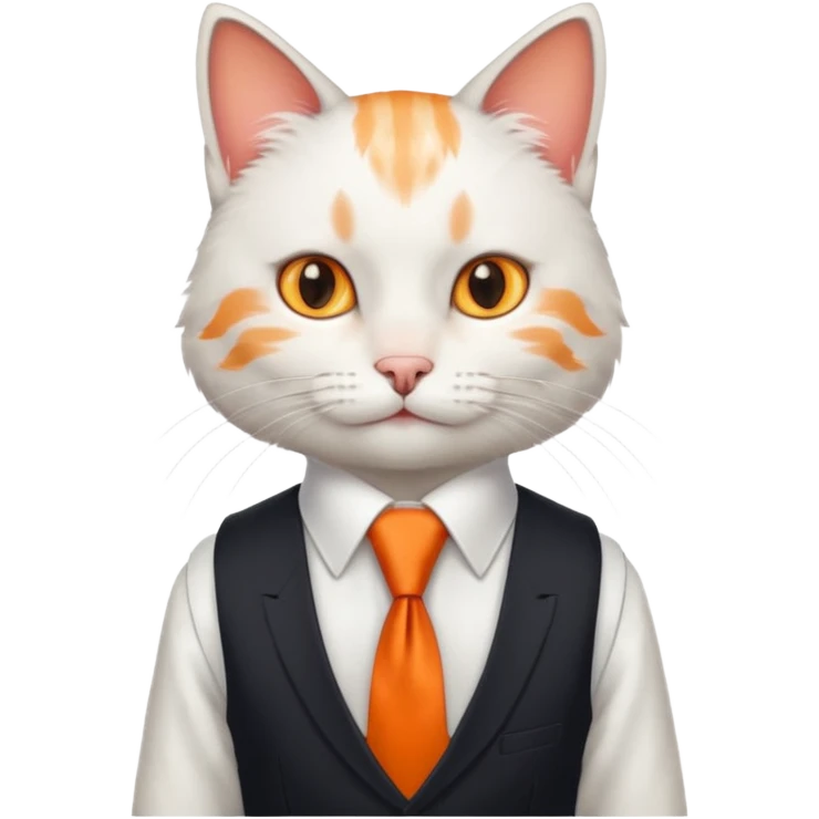 cat in white vest, orange tie emoji