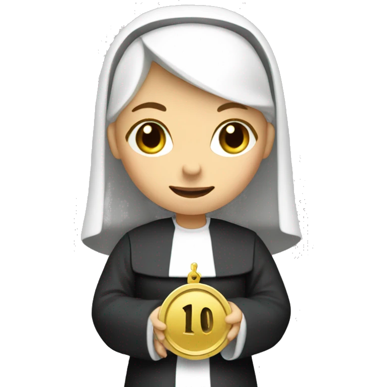A blonde nun holding a coin with the number 10 on it emoji