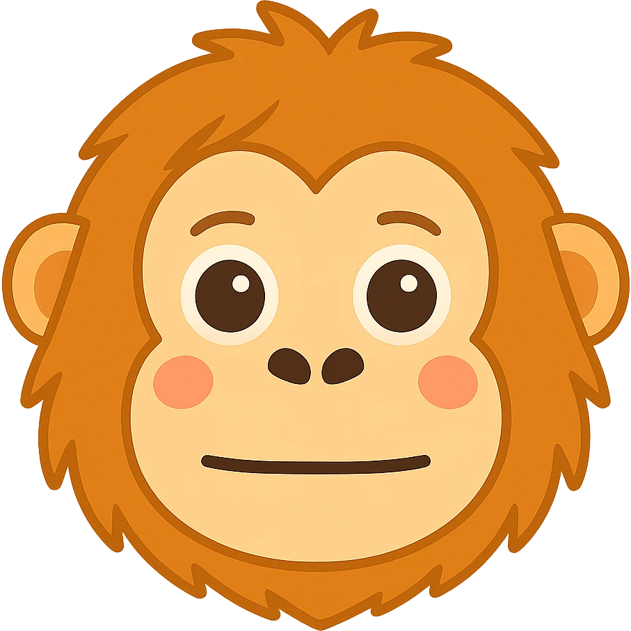 Create an orangutan face emoji similar to the reference image. The style should be simplified, expressive, with orange fur, emoji-like, and add a subtle blush to the cheeks. emoji