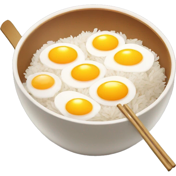 a bowl of rice with double yolk egg and two chicken drumstick emoji
