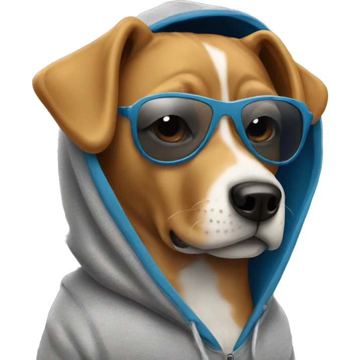 Dog wearing hoodie and shades emoji