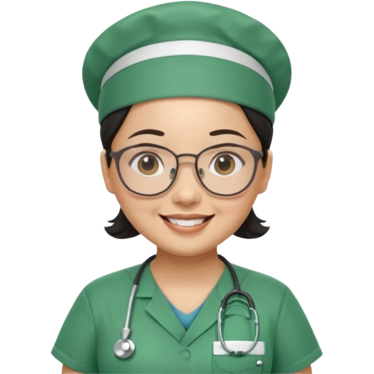 Open


Open


Open


Open
FILIPINA FEMALE NURSE, CHUBBY, NO HAIR, WITH GLASSES, GREEN SCRUBS, AND CAP, SMILING emoji
