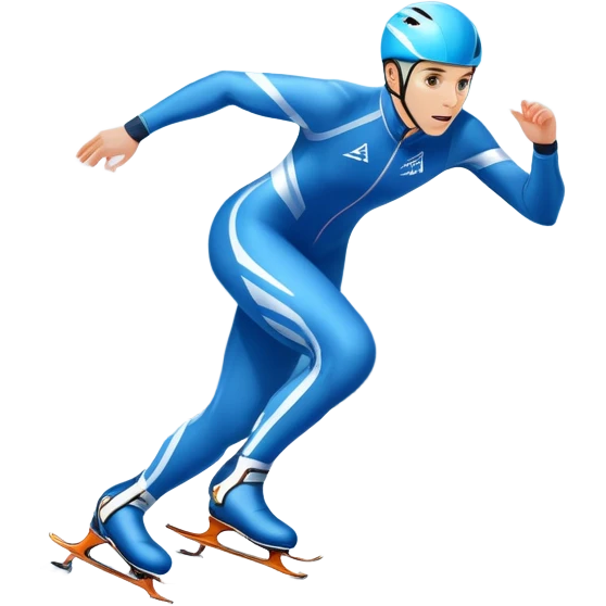 An icon featuring a speed skater gliding effortlessly on a sleek ice track. The background showcases a stunning winter landscape with snow-covered trees, distant mountains, and a clear blue sky. Transparent background highlights the speed, precision, and beauty of speed skating. emoji