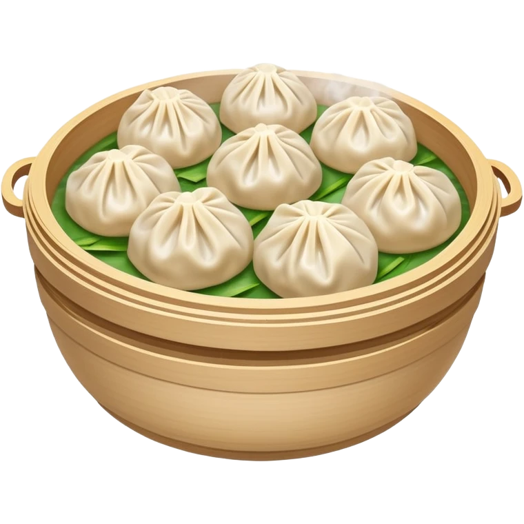 Hangzhou Xiaolongbao steamed soup dumplings with steam rising, simplified emoji style with bold outlines and bright colors, cartoon style Zhejiang specialty emoji