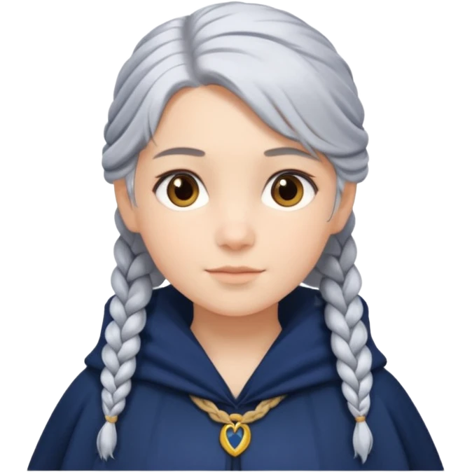 braid silver hair girl, navy cloak emoji