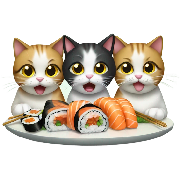three cats eating sushi emoji