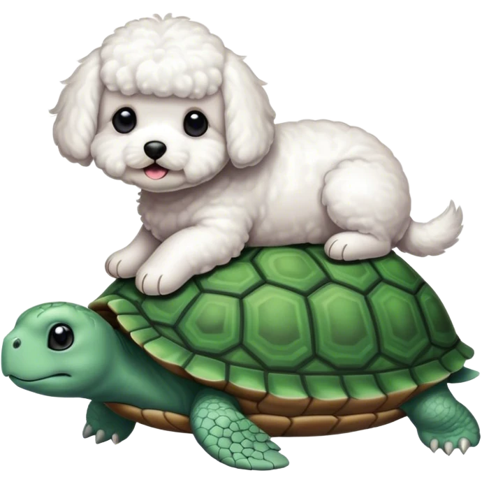 Bichon sitting on a turtle emoji