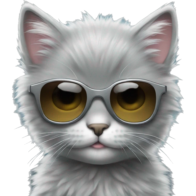 Fluffy grey kitten with sunglasses  emoji