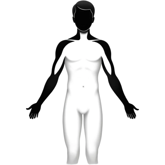minimalist b&w male silhouette with flowing black-and-white curves across the lower body, now overlaid with a small, softly glowing spark or radiant light near the chest or head — symbolizing inspiration, inner fire, and creative energy awakening” emoji