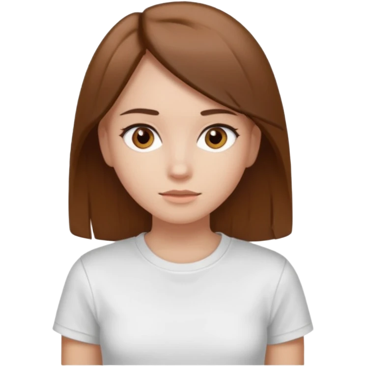 Chica de pelo liso y marrón con ojos color marrón claro y una camiseta blanca y la piel blanca emoji