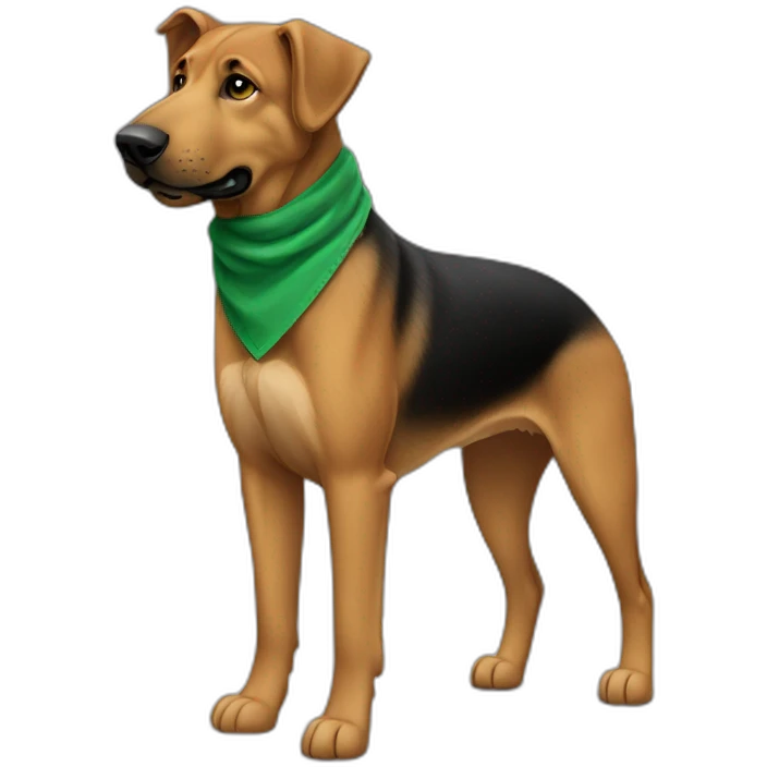 75% Coonhound 25% German Shepherd mix dog wearing small plain green bandana side view full body in profile left facing emoji
