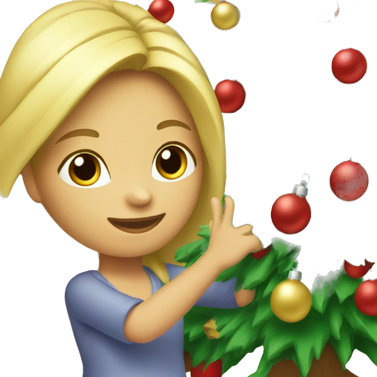 Blond Girl decorating a Christmas tree emoji