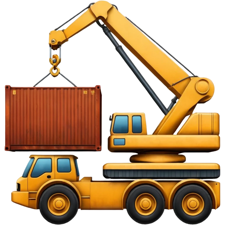 Container being lifted by a large machine, import. emoji