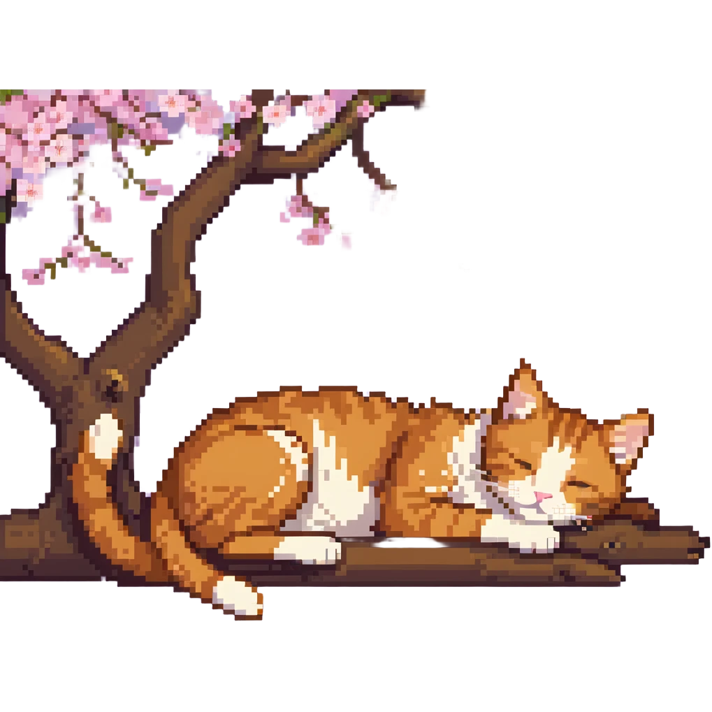 A ginger cat sleeping under the cherry blossoms emoji