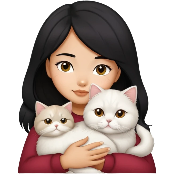 Black hair filipina girl snuggling ash white Persian cat emoji
