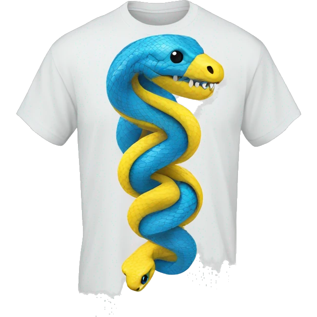  a t-shirt whith a blue python tangled with a yellow python evoking the python programming language logo emoji