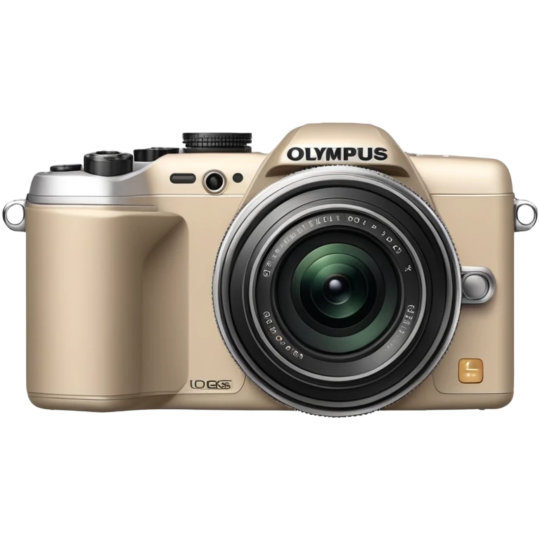 Ultra simplified Olympus Superzoom 70G camera, grayish-beige color, abstract representation with bare minimum of recognizable features emoji