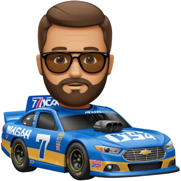 bearded lawyer driving a nascar number 74 emoji