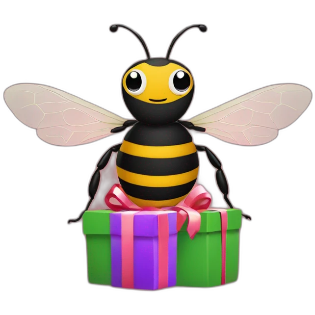 a bee with a christmas gift emoji