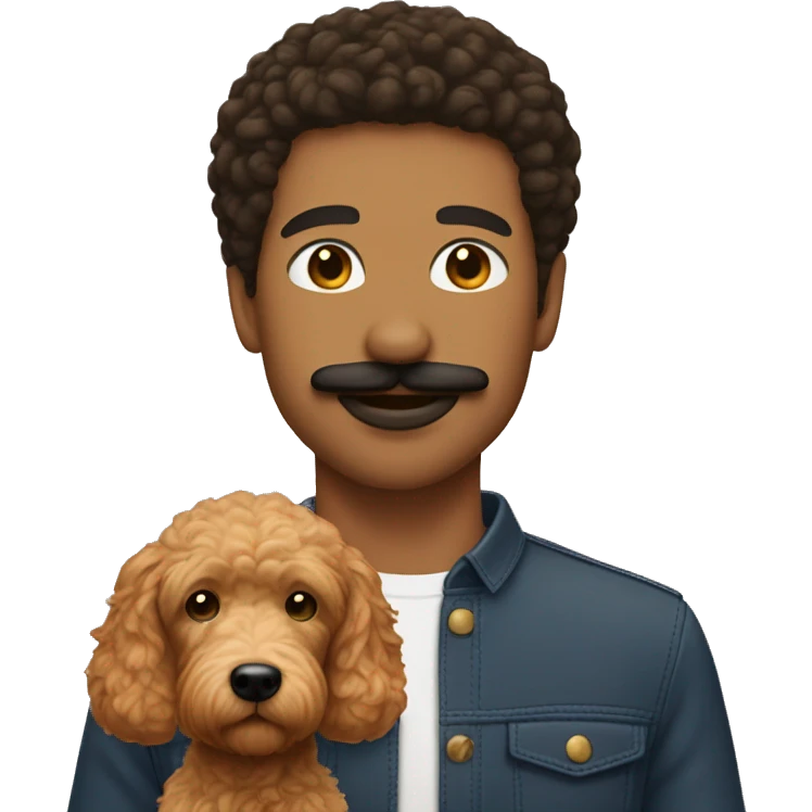 Lightskin man with mustache with a red goldendoodle emoji