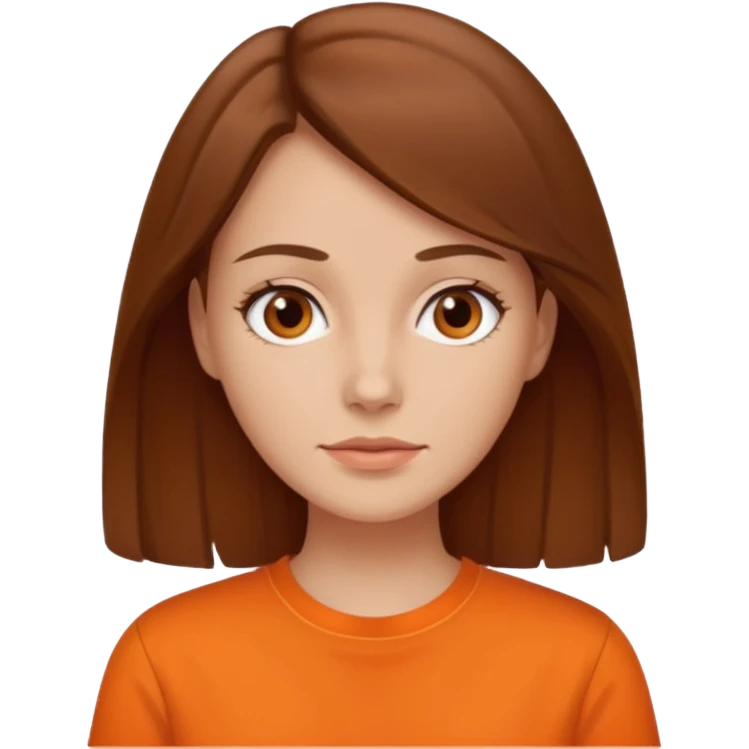 brown haired woman no smile with orange shirt emoji