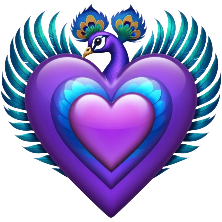 purple heart with a peacock feather emoji