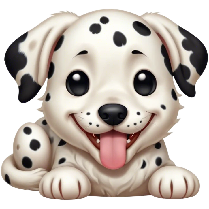 Cinematic Cute Yawning Spotted Dalmatian Portrait Emoji, Head tilted slightly with a dramatic, wide-open yawn, showcasing a smooth Fur of predominantly white with bold black patches, floppy ears slightly drooping, round eyes barely open in drowsy contentment, Simplified yet irresistibly adorable features, highly detailed, glowing with a soft, cozy glow, high shine, relaxed yet expressive, stylized with a touch of whimsy, bright and endearing, soft glowing outline, capturing the essence of a sleepy yet affectionate guardian, so drowsy it feels like it could stretch out of the screen and curl up for a nap! emoji