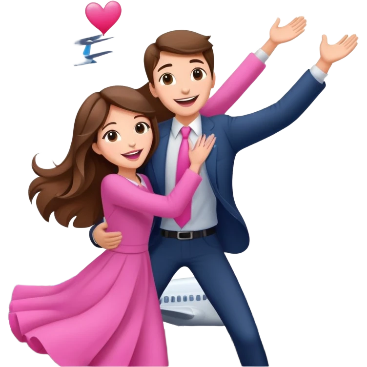  happy elegant beautiful girl flowy brown hair that is more valuable then corals excited to see the love of her life at the airport then the man lifts her up in the air embracing her this way she has pink lips emoji