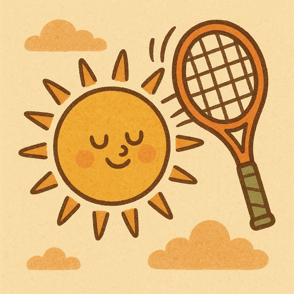 the sun being hit by a tennis racket, energetic and fun, cartoon style, vibrant warm colors emoji