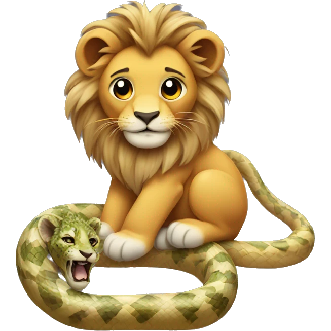 Baby lion with mane and Snake hanging out emoji