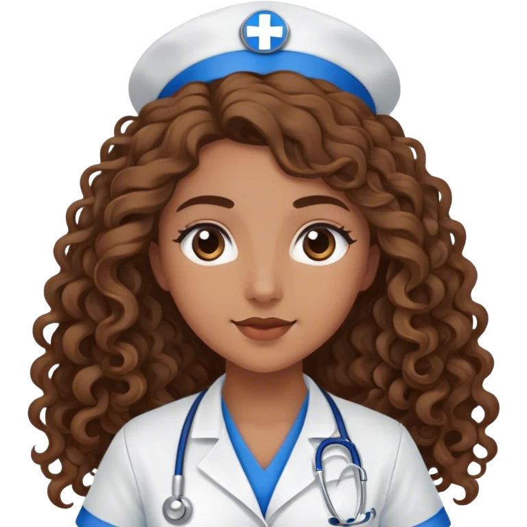 Brown nurse bluescrubs long curly hair emoji