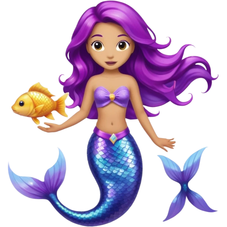 Light skin  Purple tail mermaid with fish pet emoji