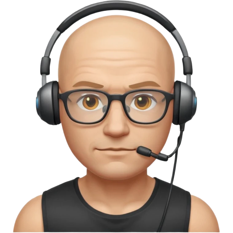 gamer with glasses, bald and muscular, with headset emoji