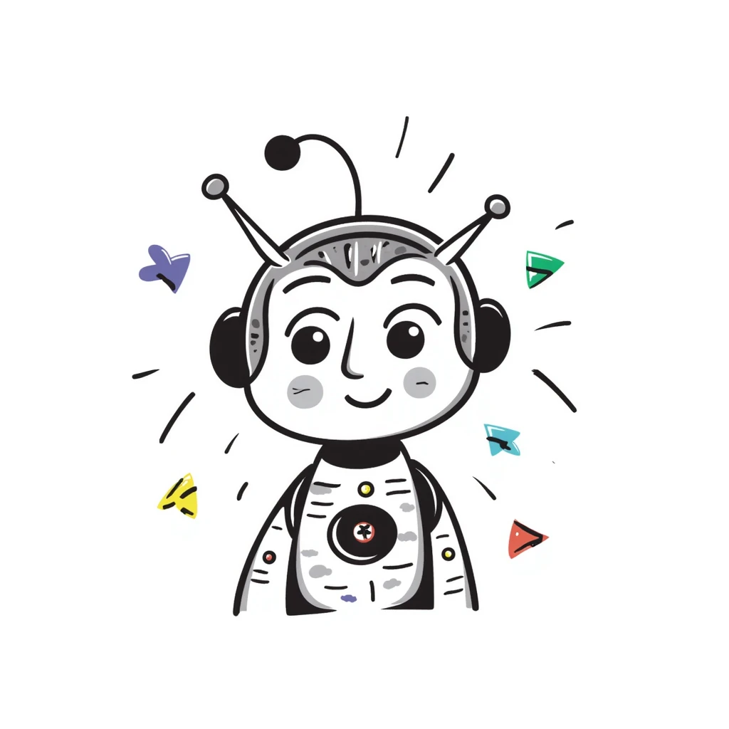 colorful hand-drawn playful doodle of an AI agent emoji