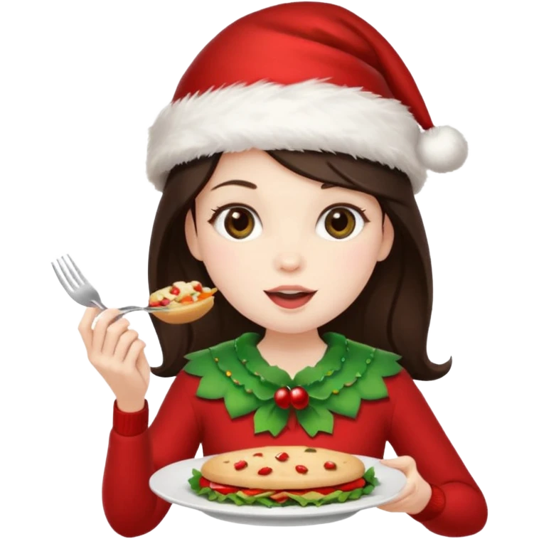 brunette christmas character eating lunch emoji