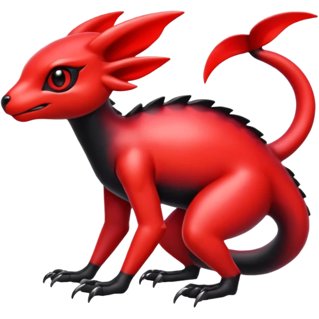Shiny Red And Black Colorful Fakémon-hybrid-creature (full body)  emoji