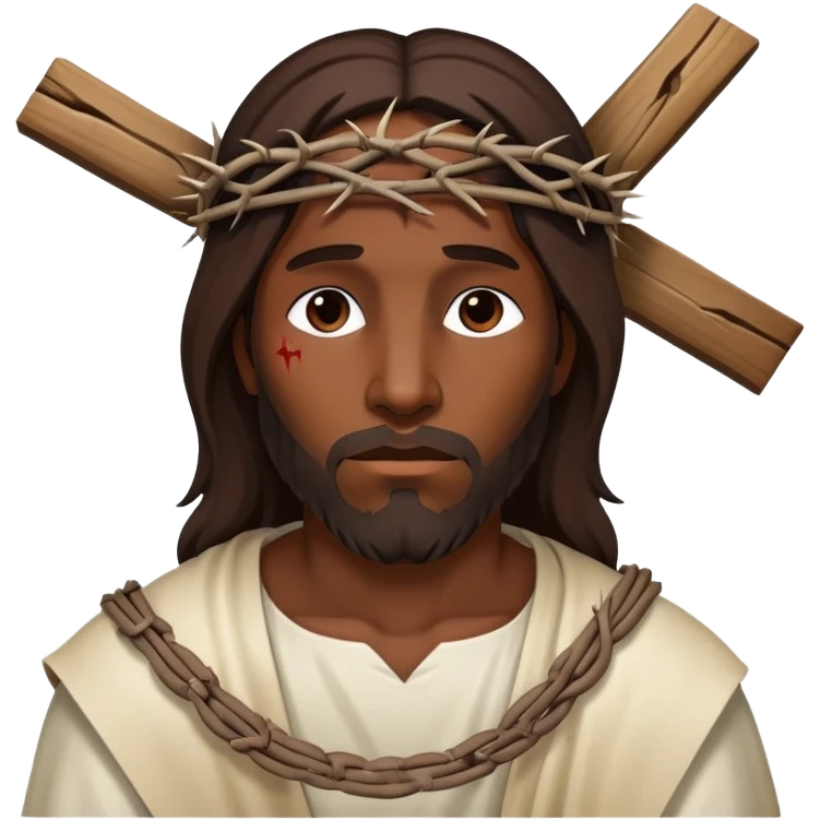 Dark skin Jesus christ  injured in ropes carrying cross emoji