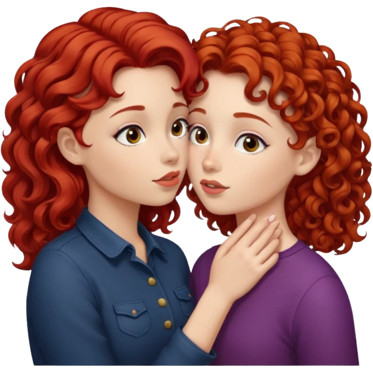 A girl with red hair kisses a girl with curly hair emoji
